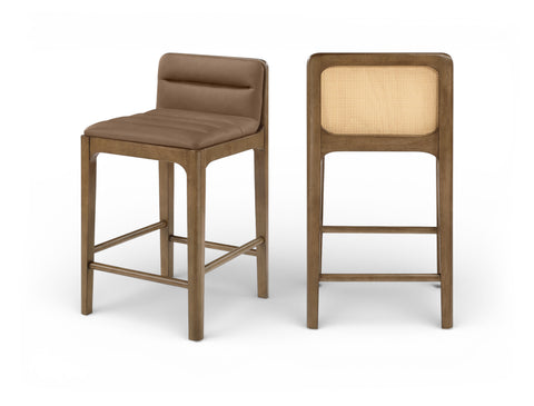 Linden Brown Cane And Vegan Leather Upholstered Counter Stool, 2-Piece (Style 2)