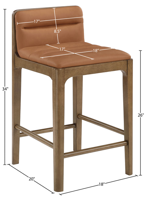 Linden Cognac Cane And Vegan Leather Upholstered Counter Stool, 2-Piece (Style 2)