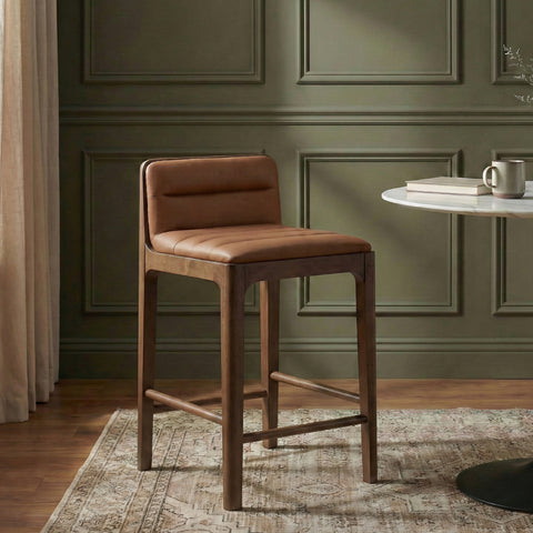 Linden Cognac Cane And Vegan Leather Upholstered Counter Stool, 2-Piece (Style 2)