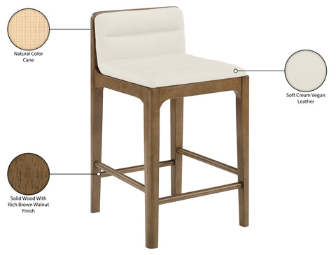 Linden Cream Cane And Vegan Leather Upholstered Counter Stool, 2-Piece (Style 2)