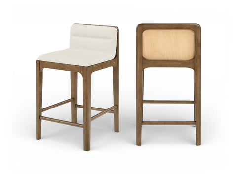 Linden Cream Cane And Vegan Leather Upholstered Counter Stool, 2-Piece (Style 2)