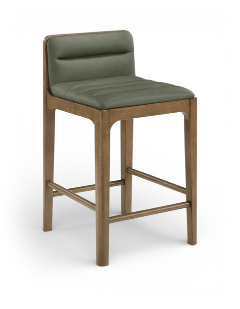 Linden Green Cane And Vegan Leather Upholstered Counter Stool, 2-Piece