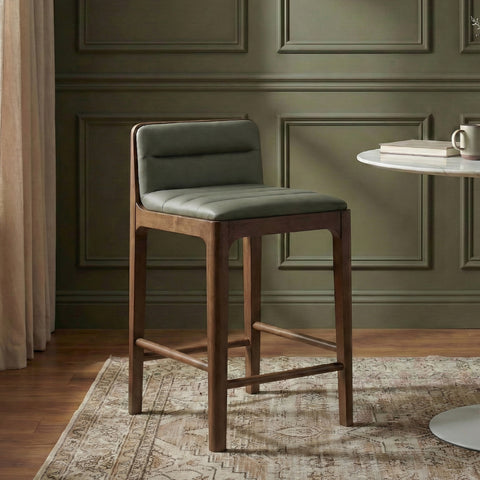 Linden Green Cane And Vegan Leather Upholstered Counter Stool, 2-Piece