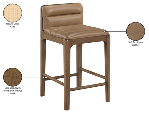 Linden Tan Cane And Vegan Leather Upholstered Counter Stool, 2-Piece (Style 2)
