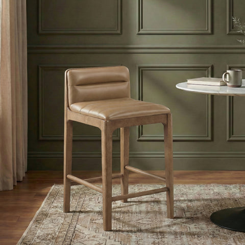 Linden Tan Cane And Vegan Leather Upholstered Counter Stool, 2-Piece (Style 2)
