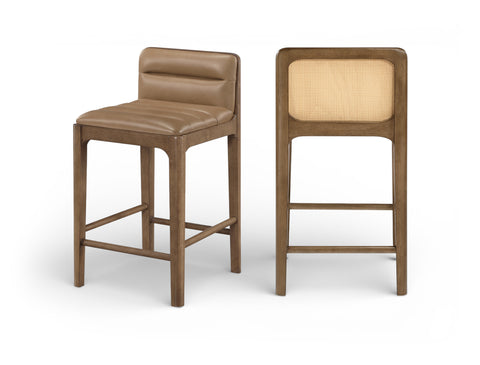 Linden Tan Cane And Vegan Leather Upholstered Counter Stool, 2-Piece (Style 2)