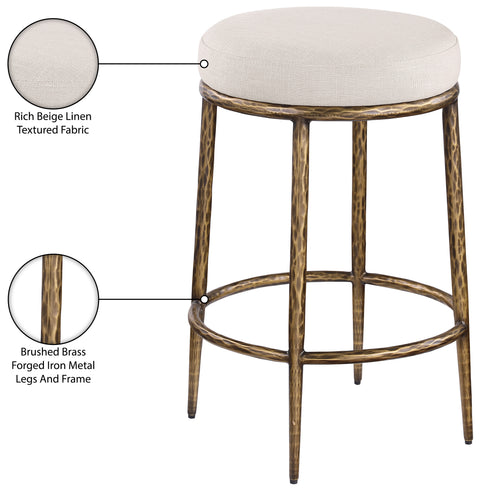 Orla Beige Linen Textured Performance Fabric Upholstered Counter Stool, 1 Piece