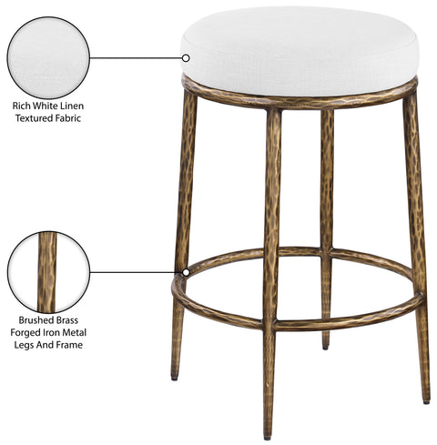 Orla White Linen Textured Performance Fabric Upholstered Counter Stool, 1 Piece