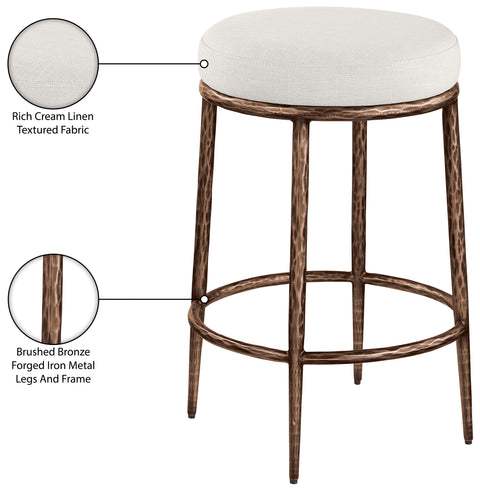 Orla Cream Linen Textured Performance Fabric Upholstered Counter Stool, 1 Piece (Style 2)