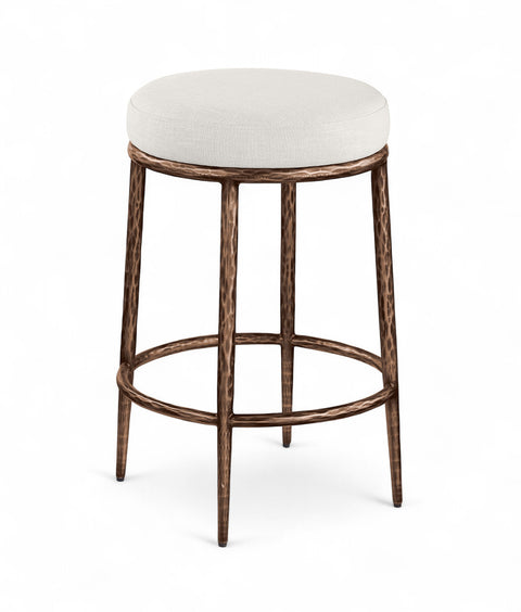 Orla Cream Linen Textured Performance Fabric Upholstered Counter Stool, 1 Piece (Style 2)