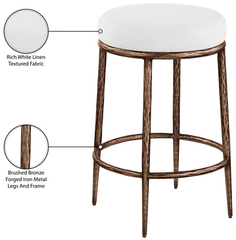 Orla White Linen Textured Performance Fabric Upholstered Counter Stool, 1 Piece (Style 2)