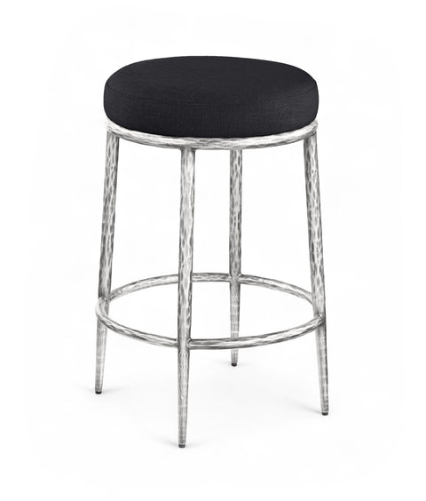 Orla Black Linen Textured Performance Fabric Upholstered Counter Stool, 1 Piece (Style 2)