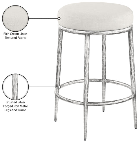 Orla Cream Linen Textured Performance Fabric Upholstered Counter Stool, 1 Piece (Style 3)