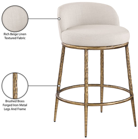 Orla Beige Linen Textured Performance Fabric Upholstered Counter Stool, 1 Piece (Style 3)