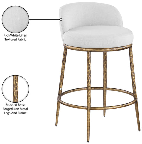 Orla White Linen Textured Performance Fabric Upholstered Counter Stool, 1 Piece (Style 3)