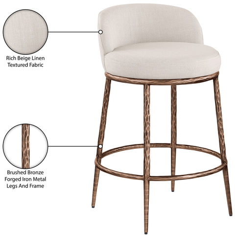 Orla Beige Linen Textured Performance Fabric Upholstered Counter Stool, 1 Piece (Style 4)