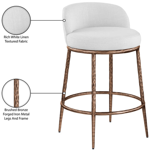 Orla White Linen Textured Performance Fabric Upholstered Counter Stool, 1 Piece (Style 4)