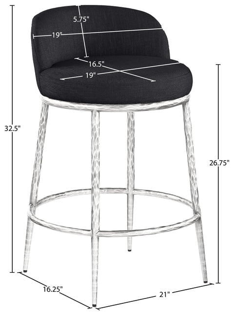 Orla Black Linen Textured Performance Fabric Upholstered Counter Stool, 1 Piece (Style 4)