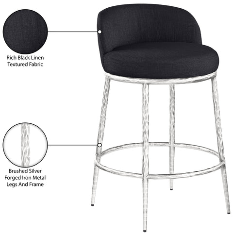 Orla Black Linen Textured Performance Fabric Upholstered Counter Stool, 1 Piece (Style 4)