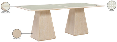 Harlow 78" Natural Glass And Cane Top With Solid Wood Base Dining Table, 1 Piece