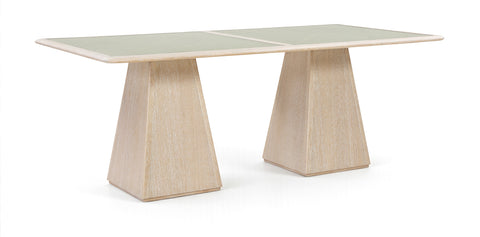 Harlow 78" Natural Glass And Cane Top With Solid Wood Base Dining Table, 1 Piece