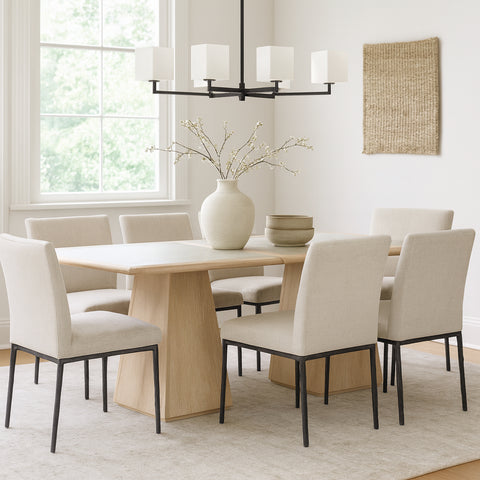 Harlow 78" Natural Glass And Cane Top With Solid Wood Base Dining Table, 1 Piece