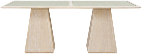 Harlow 78" Natural Glass And Cane Top With Solid Wood Base Dining Table, 1 Piece