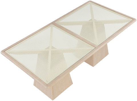 Harlow 78" Natural Glass And Cane Top With Solid Wood Base Dining Table, 1 Piece