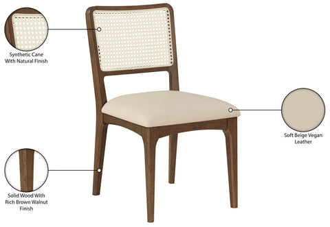 Harlow Beige Cane Back And Vegan Leather Upholstered Seat Dining Chair, 2-Piece