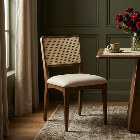 Harlow Beige Cane Back And Vegan Leather Upholstered Seat Dining Chair, 2-Piece