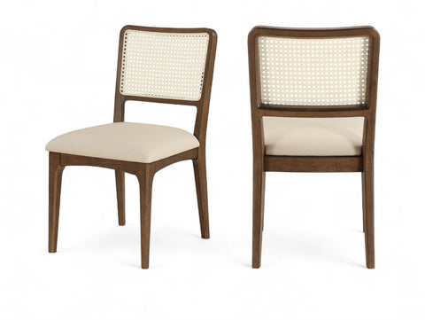 Harlow Beige Cane Back And Vegan Leather Upholstered Seat Dining Chair, 2-Piece