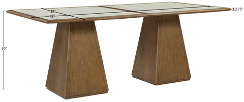 Harlow 78" Brown Glass And Cane Top With Solid Wood Base Dining Table, 1 Piece