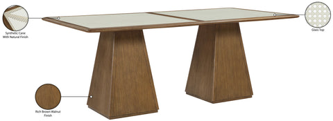 Harlow 78" Brown Glass And Cane Top With Solid Wood Base Dining Table, 1 Piece