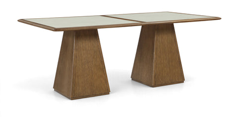 Harlow 78" Brown Glass And Cane Top With Solid Wood Base Dining Table, 1 Piece