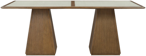 Harlow 78" Brown Glass And Cane Top With Solid Wood Base Dining Table, 1 Piece