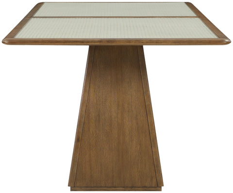 Harlow 78" Brown Glass And Cane Top With Solid Wood Base Dining Table, 1 Piece
