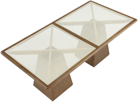 Harlow 78" Brown Glass And Cane Top With Solid Wood Base Dining Table, 1 Piece
