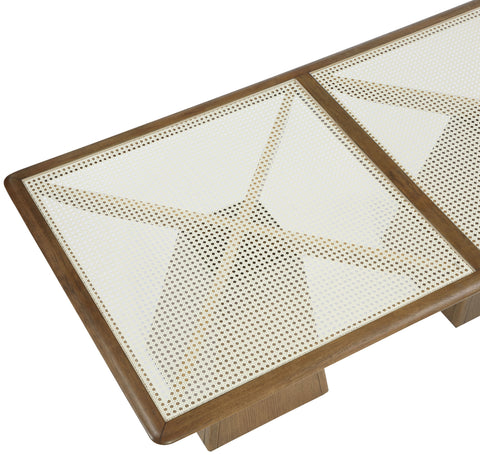 Harlow 78" Brown Glass And Cane Top With Solid Wood Base Dining Table, 1 Piece