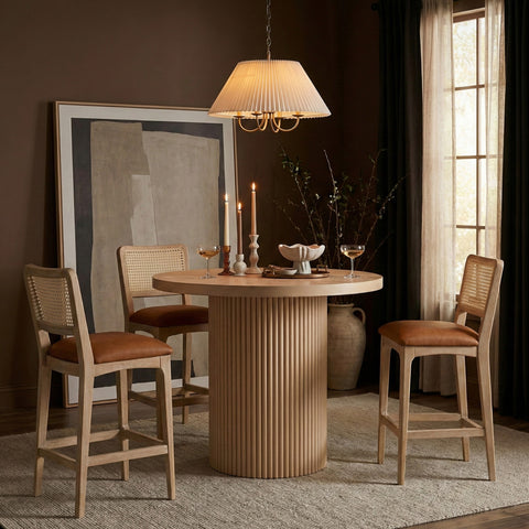 Harlow Cognac Cane Back And Vegan Leather Upholstered Seat Counter Stool, 2-Piece