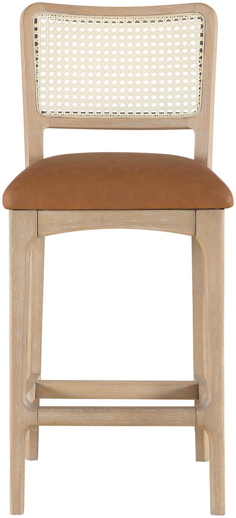 Harlow Cognac Cane Back And Vegan Leather Upholstered Seat Counter Stool, 2-Piece