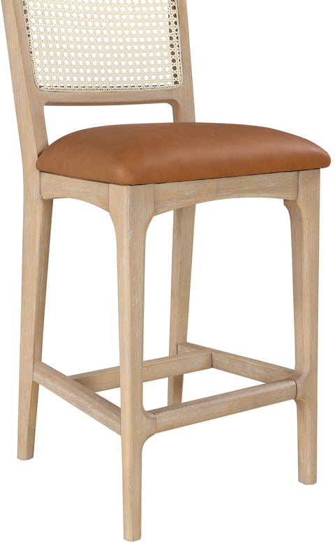 Harlow Cognac Cane Back And Vegan Leather Upholstered Seat Counter Stool, 2-Piece