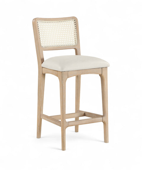 Harlow Cream Cane Back And Vegan Leather Upholstered Seat Counter Stool, 2-Piece