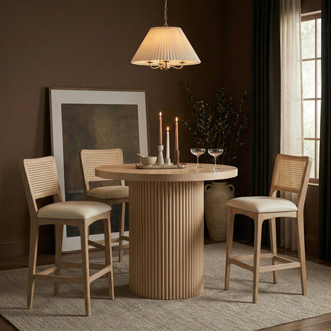 Harlow Cream Cane Back And Vegan Leather Upholstered Seat Counter Stool, 2-Piece