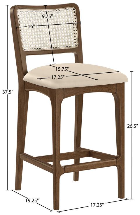 Harlow Beige Cane Back And Vegan Leather Upholstered Seat Counter Stool, 2-Piece