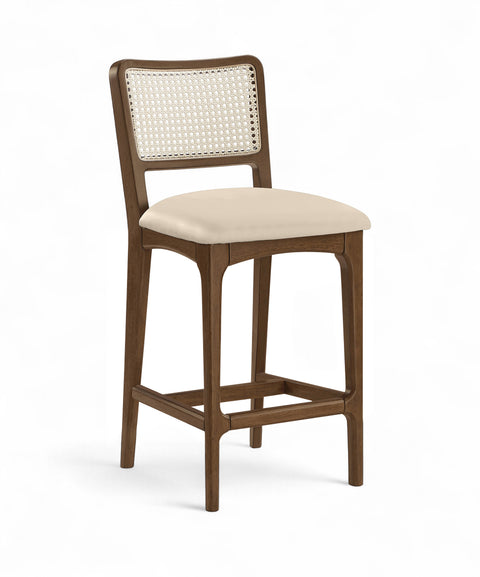 Harlow Beige Cane Back And Vegan Leather Upholstered Seat Counter Stool, 2-Piece