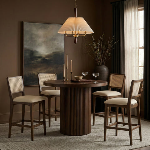 Harlow Beige Cane Back And Vegan Leather Upholstered Seat Counter Stool, 2-Piece