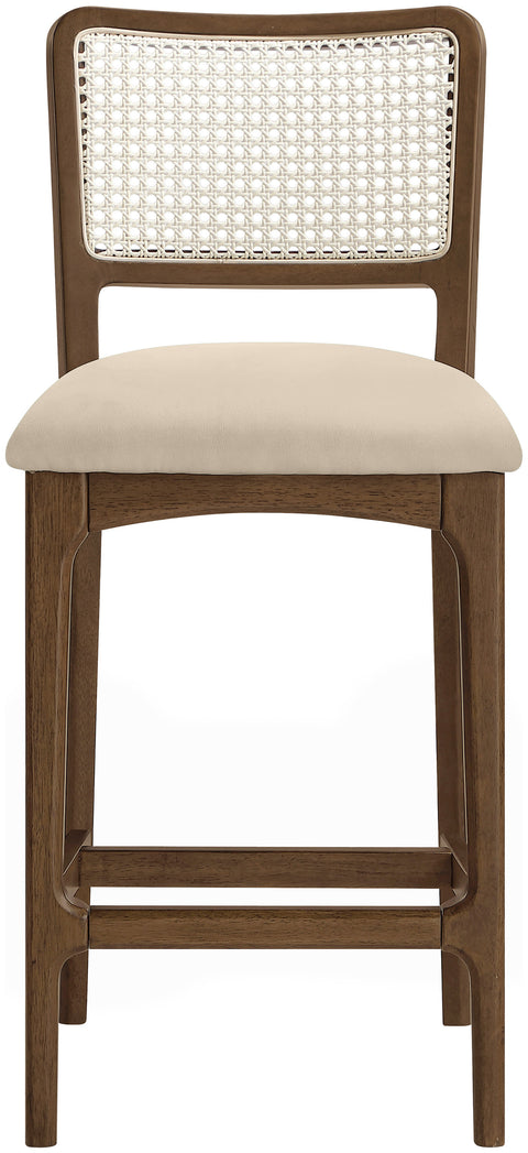 Harlow Beige Cane Back And Vegan Leather Upholstered Seat Counter Stool, 2-Piece