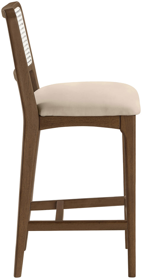 Harlow Beige Cane Back And Vegan Leather Upholstered Seat Counter Stool, 2-Piece