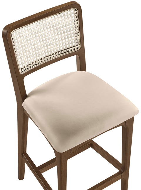 Harlow Beige Cane Back And Vegan Leather Upholstered Seat Counter Stool, 2-Piece