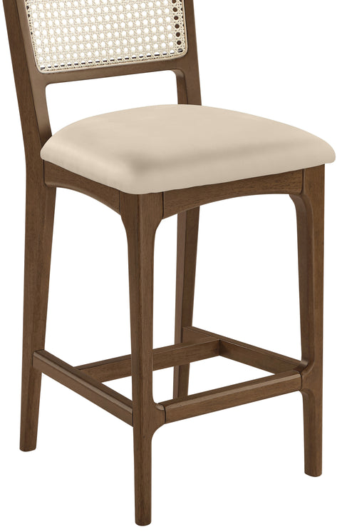 Harlow Beige Cane Back And Vegan Leather Upholstered Seat Counter Stool, 2-Piece